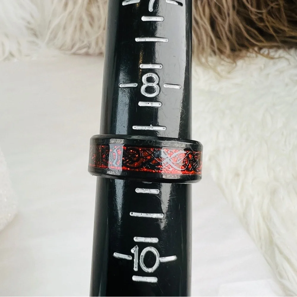 Black and Red size 9 unisex band Ring